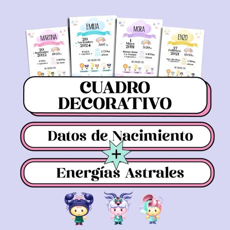 cuadro decorativo datos de nacimiento + energias astrales